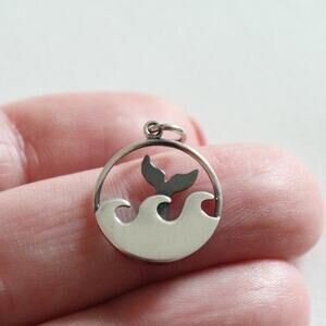 Sterling Silver Whale Tail and Ocean Waves Charm